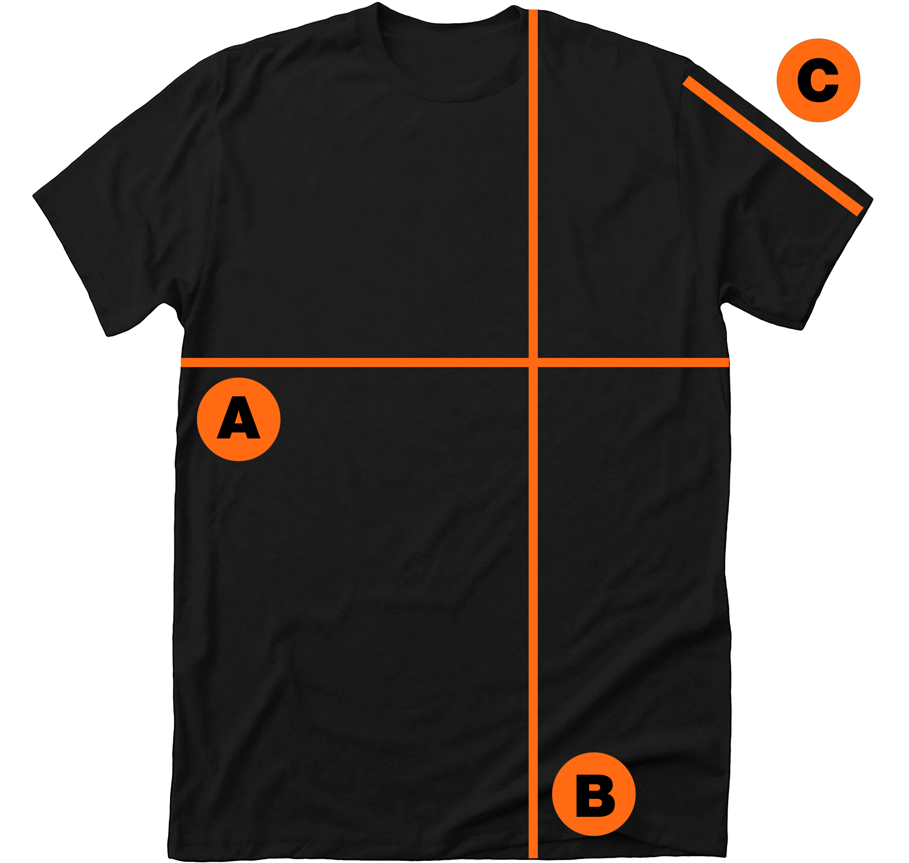Diagrama de medidas de camiseta: ancho, largo y manga